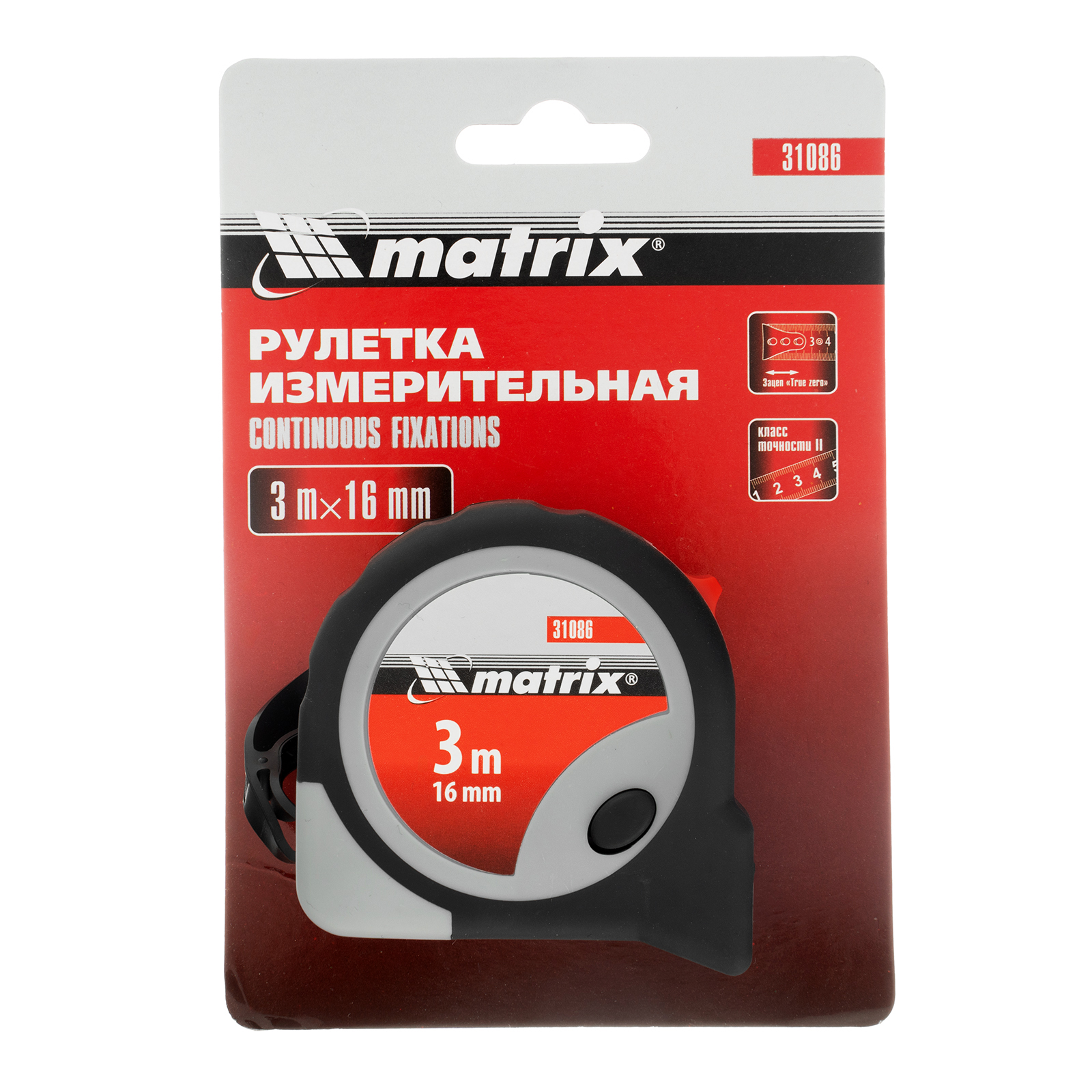 картинка Рулетка Continuous fixation,3 м х 16 мм,двухкомпонентный корпус,плавная фиксация Matrix от магазина Одежда+