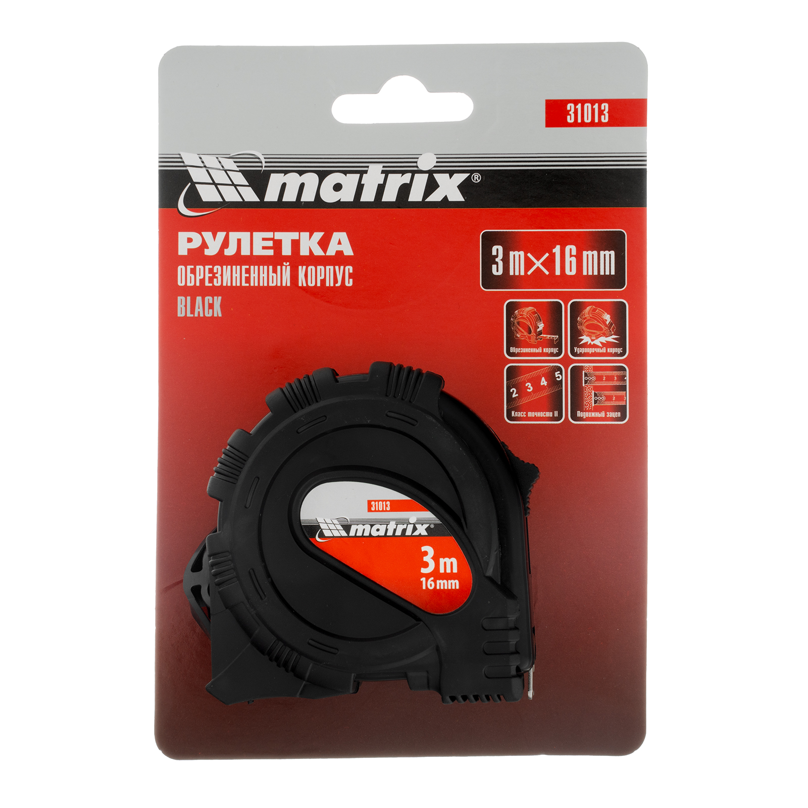 картинка Рулетка Black,3 м х 16 мм,обрезиненный корпус Matrix от магазина Одежда+
