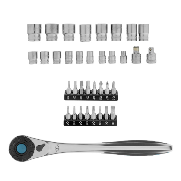 картинка Набор торцевых головок, трещотка 120 зубьев, 1/2", CrV, 36 предметов Gross от магазина Одежда+