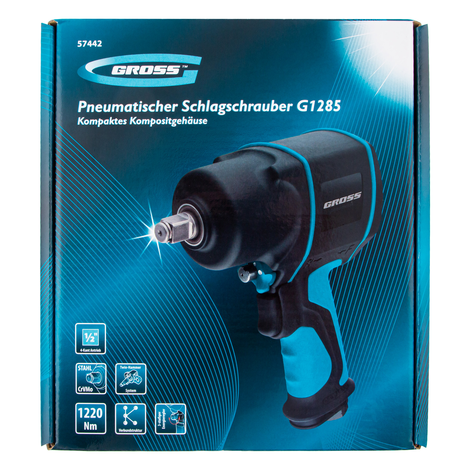 картинка Гайковерт пневматический ударный G1285, 1/2, Twin Hammer, 1220Нм, 6500 об/мин, композитный Gross от магазина Одежда+