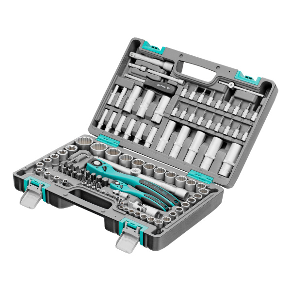 картинка Набор инструментов 1/2", 1/4", CrV, 12 гранные головки, пластиковый кейс, 109 предмета Stels от магазина Одежда+