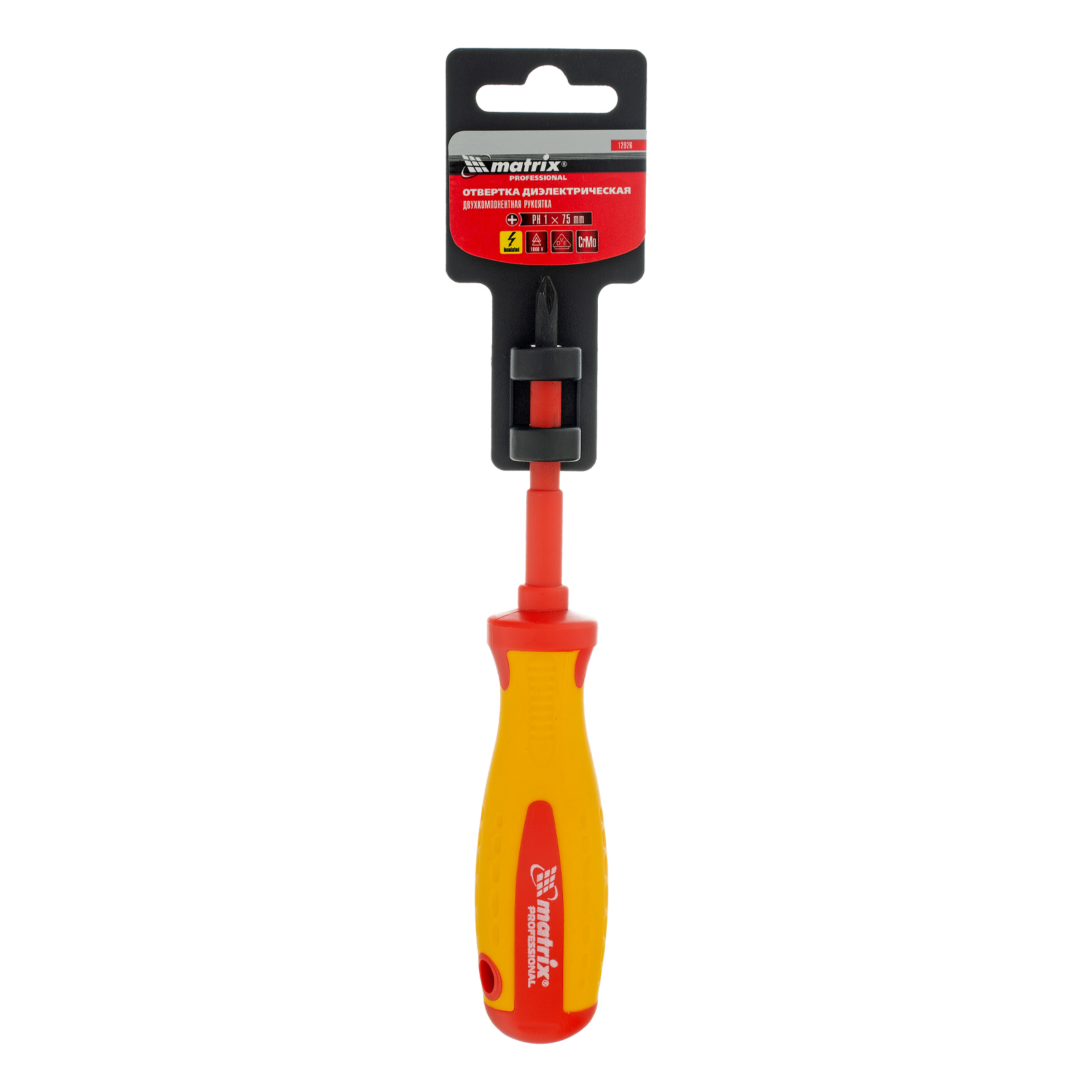 картинка Отвертка Insulated, PH1 x 75 мм, CrMo, до 1000 В, двухкомпонентная рукоятка Matrix Professional от магазина Одежда+