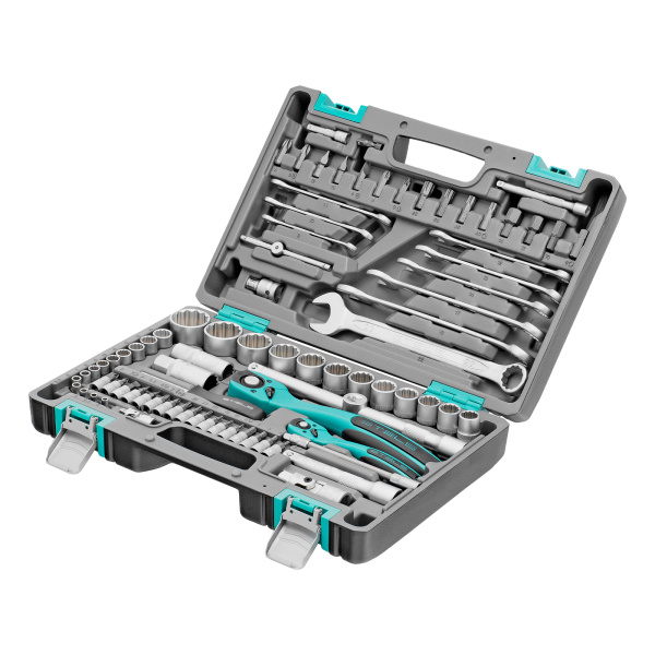 картинка Набор инструментов 1/2", 1/4", CrV, 12 гранные головки, пластиковый кейс, 82 предмета Stels от магазина Одежда+