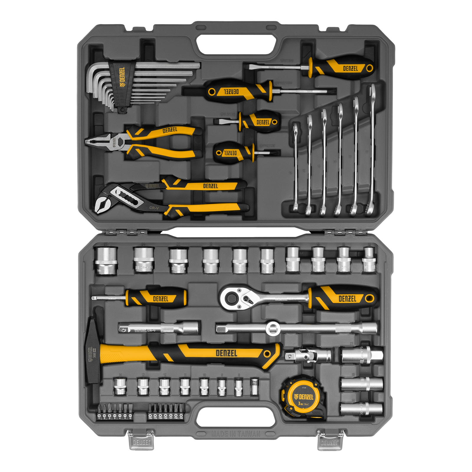 картинка Набор инструментов, 1/2", 1/4", CrV, S2, пластиковый кейс, 64 предмета Denzel от магазина Одежда+