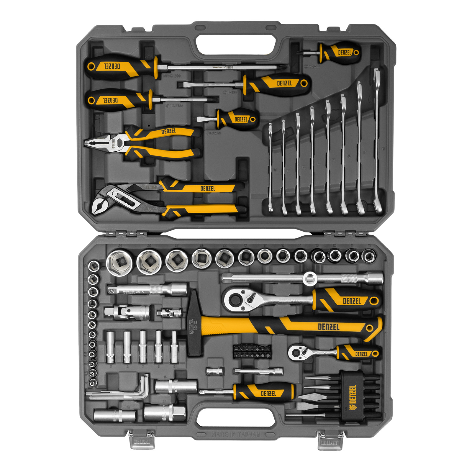 картинка Набор инструментов, 1/2", 1/4", CrV, S2, пластиковый кейс, 84 предмета Denzel от магазина Одежда+