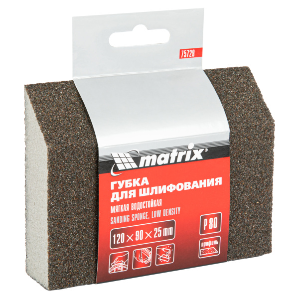 картинка Губка для шлифования, 120 х 90 х 25 мм, трапеция, мягкая, P 80 Matrix от магазина Одежда+