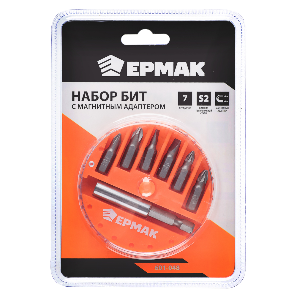 картинка ЕРМАК Биты для шуруповерта, набор 7шт.,магнитный адаптер для бит, биты 25 мм, пластиковый кейс от магазина Одежда+