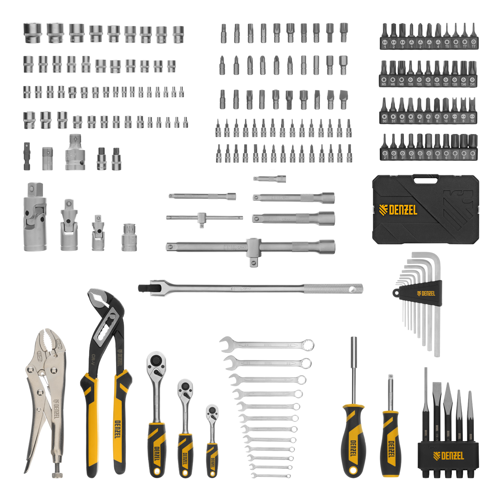 картинка Набор инструментов, 1/2", 3/8", 1/4", CrV, S2, пластиковый кейс, 232 предмета Denzel от магазина Одежда+