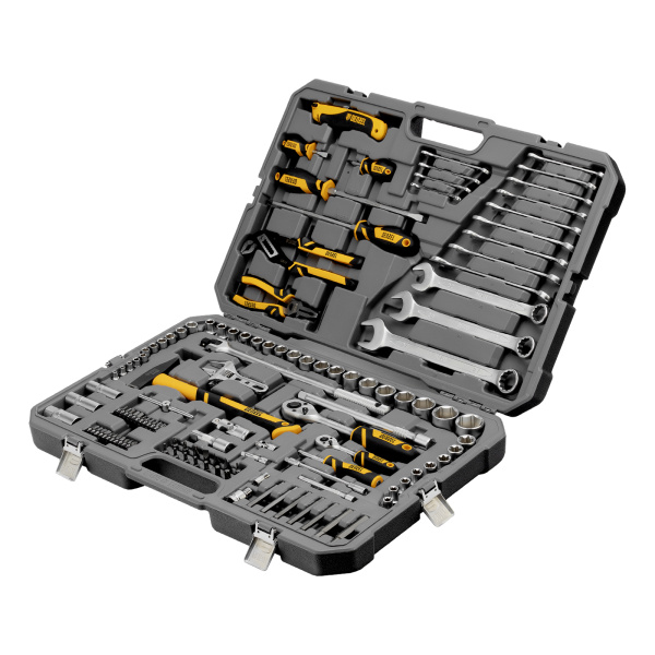картинка Набор инструментов, 1/2", 1/4", CrV, S2, пластиковый кейс, 122 предмета Denzel от магазина Одежда+