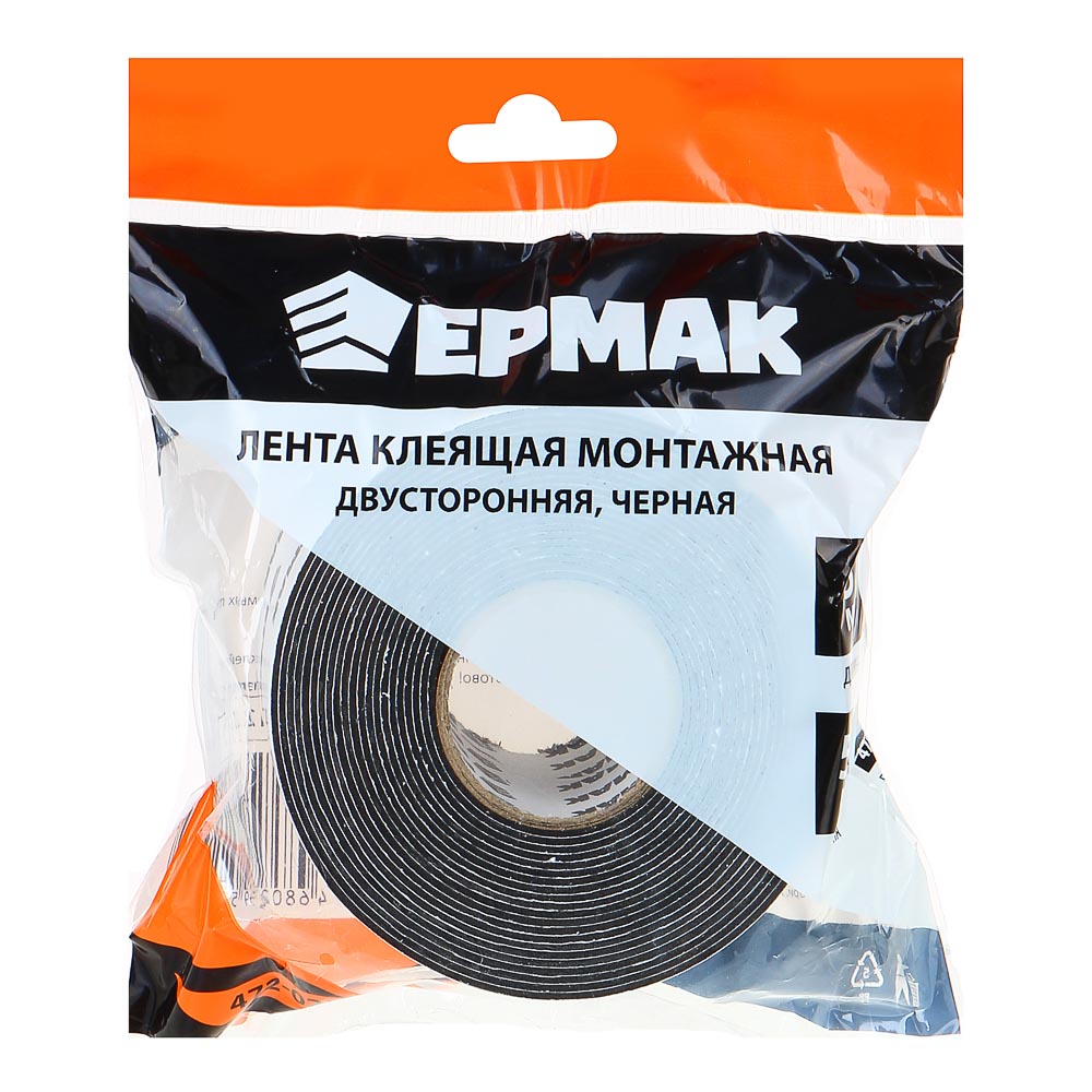 картинка ЕРМАК Лента клеящая монтажная 2-х сторонняя, для АВТО, 50мм x 5м черная от магазина Одежда+