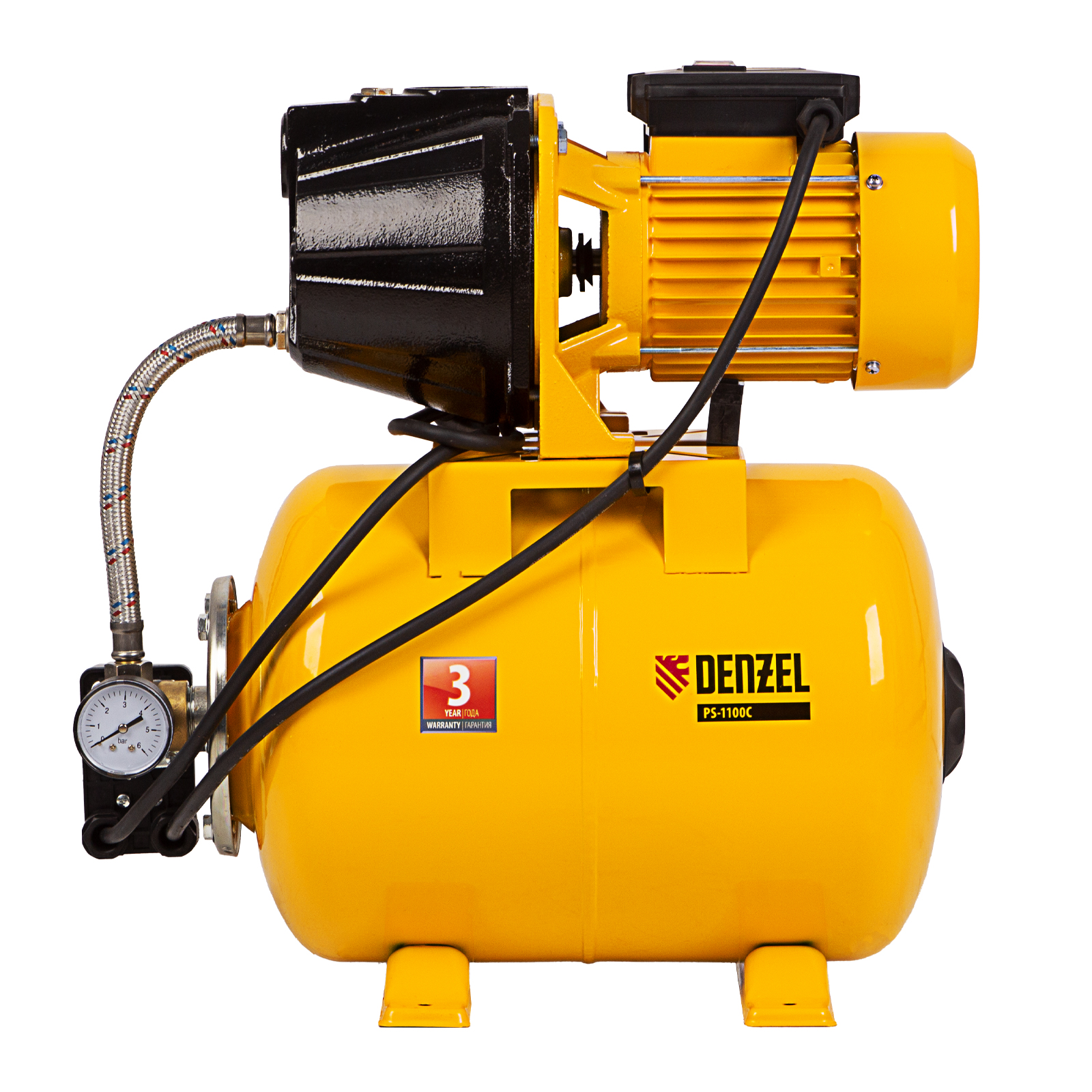 картинка Насосная станция PS1100С, 1100 Вт, 4500 л/ч, ресивер 24 л, подъем 46 м, чугун Denzel от магазина Одежда+