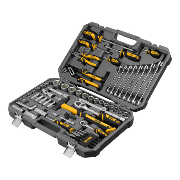 картинка Набор инструментов, 1/2", 1/4", CrV, S2, пластиковый кейс, 84 предмета Denzel от магазина Одежда+