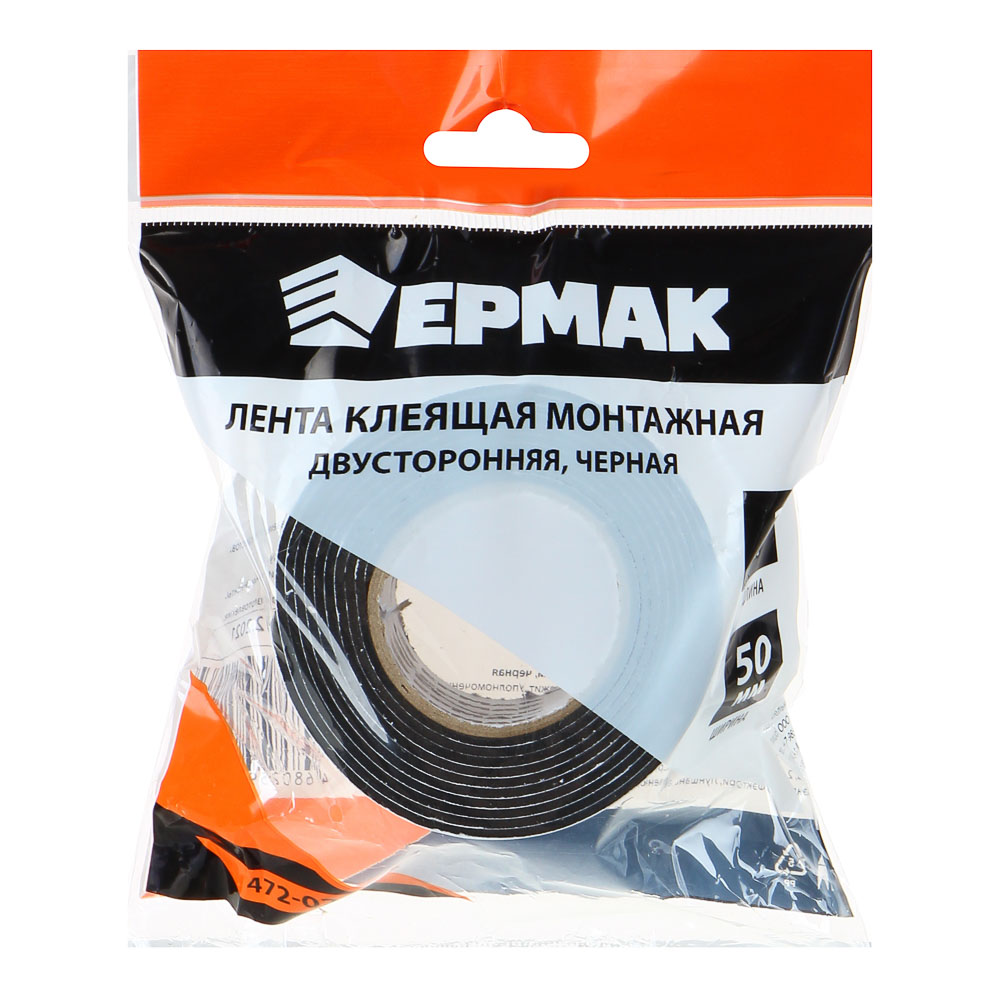 картинка ЕРМАК Лента клеящая монтажная 2-х сторонняя, для АВТО, 50мм x 2м черная от магазина Одежда+
