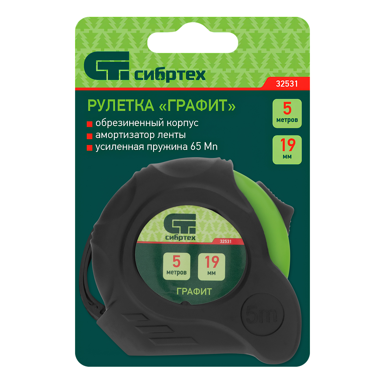 картинка Рулетка Графит,обрезиненный корпус,амортизатор,5 м х 19 мм Сибртех от магазина Одежда+